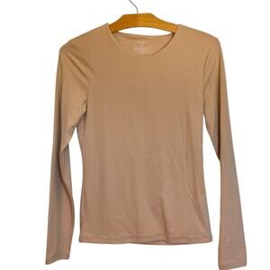 Nuuds Seamless Long Sleeve Shirt Scoop Crewneck Oat Tan Nylon Top Slimming M